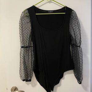 SHEIN Black Sheer Sleeve Bodysuit